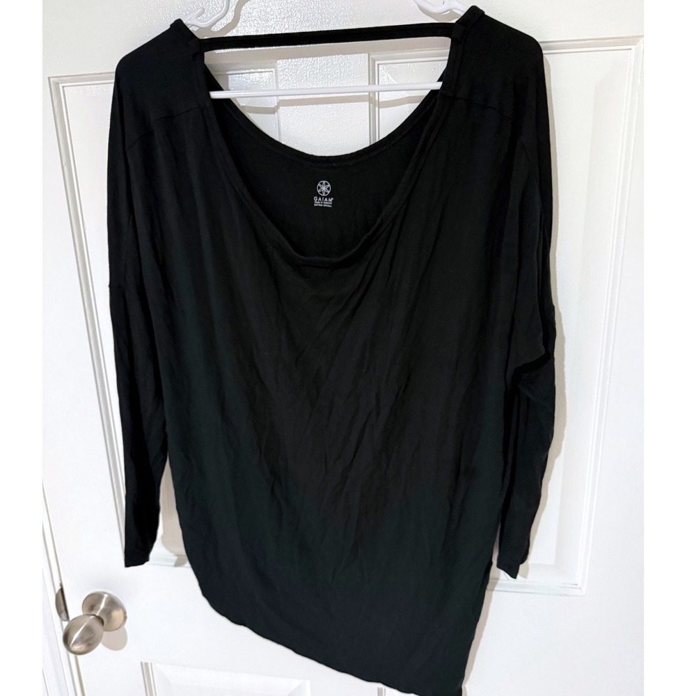 Gaiam Womens Black Scoop Neck Open Back Long Sleeve Yoga Top XS